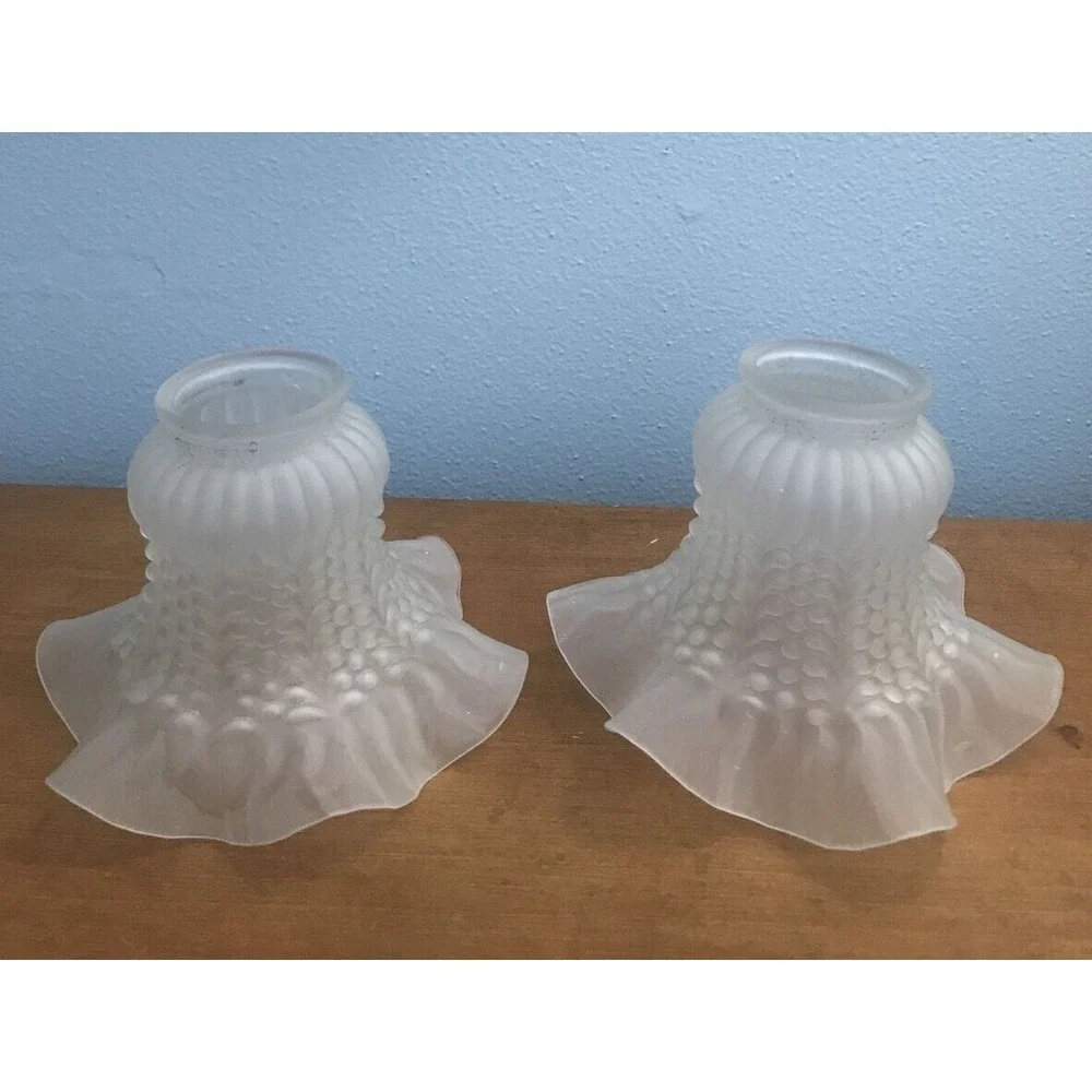 2 Frosted Glass Shade Globe Ruffled Replacement Ceiling Fan Vanity Light Fixture